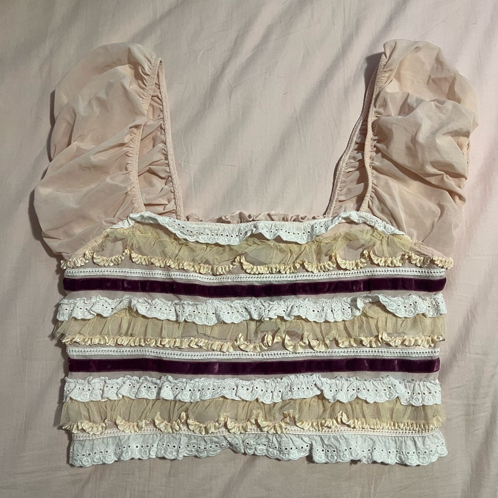 Kimchi Blue Layered Lace Blouse in Cream and Purple